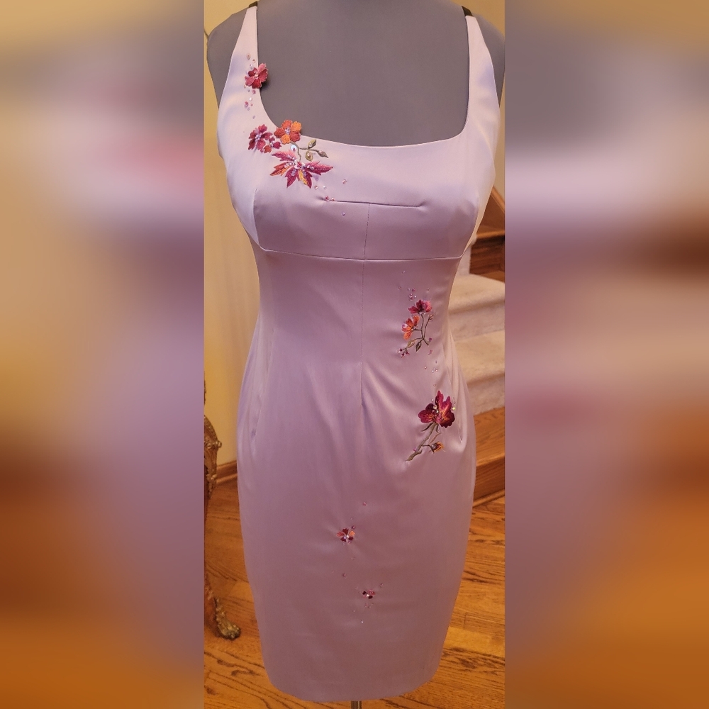 NWOT JULIAN JOYCE PURPLE EMBROIDERED COCKTAIL DRESS ADJUSTABLE STRAPS 10